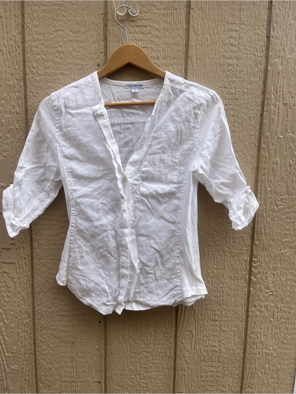 JAMES PERSE Roll Tab Sleeve Button Up Shirt Size 2 (M) White Minimalist